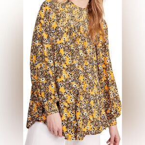 Free People Yellow Floral Blouse
